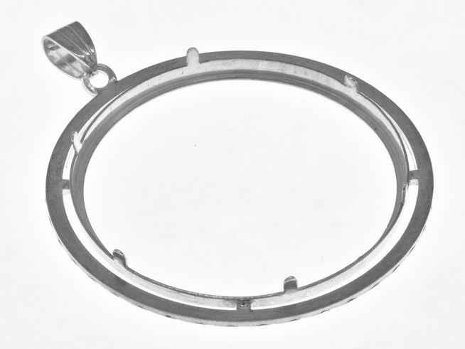 Münzfassung Anhänger aus 925 Sterling Silber, diamantiert, mit einem maximalen Durchmesser von 41 mm für Münzen, hergestellt von Juwelier Harnisch, elegantes Design in Silber.
