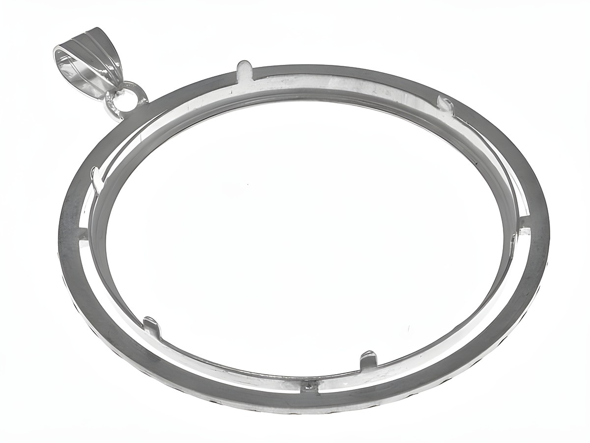 Münzfassung Anhänger aus 925 Sterling Silber, diamantiert, mit einem maximalen Durchmesser von 41 mm für Münzen, hergestellt von Juwelier Harnisch, elegantes Design in Silber. – Ansicht 2