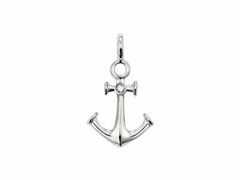 Ein eleganter Thomas Sabo Anhänger in Form eines Ankers aus glänzendem Silber, verziert mit einem Kristall in der Mitte, ideal für individuellen Schmuck.