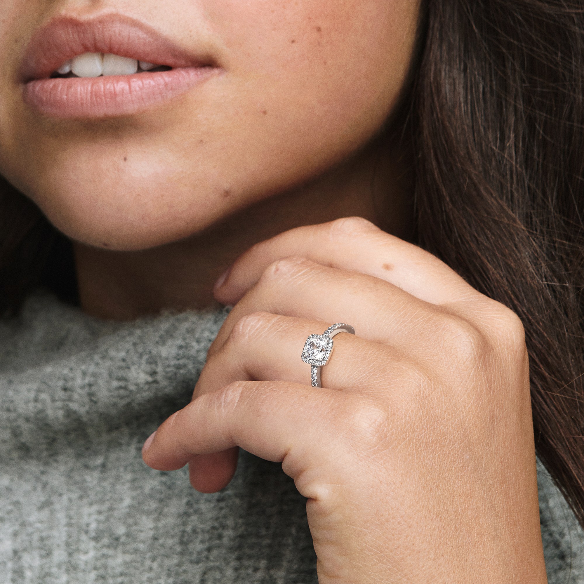 Pandora quadratischer Funkelnder Strahlenkranz Ring - Sterling Silber - Zirkonia