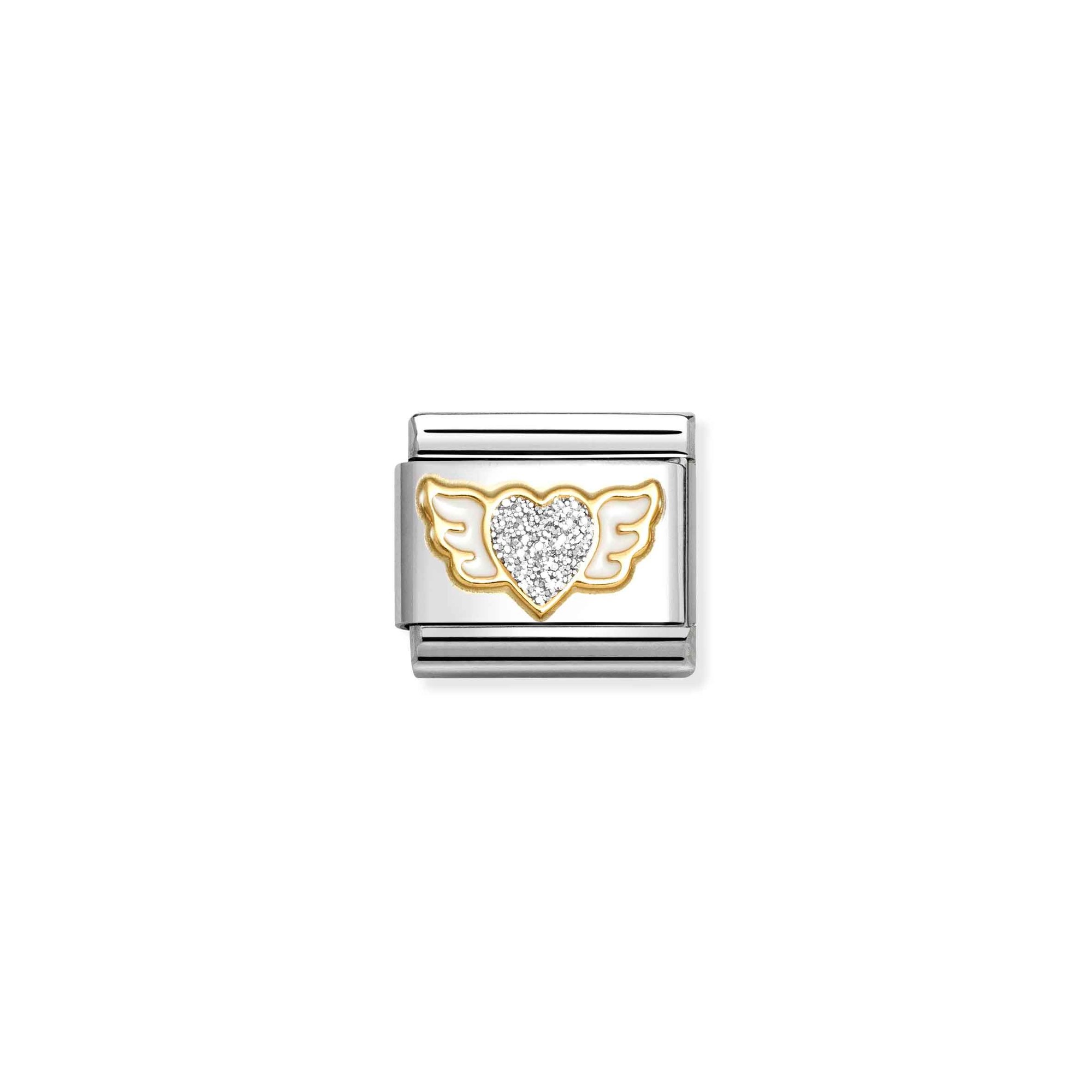 Nomination Composable Classic Charm Herz mit Flügeln - Edelstahl, Gold 750 Gelbgold, Zirkonia