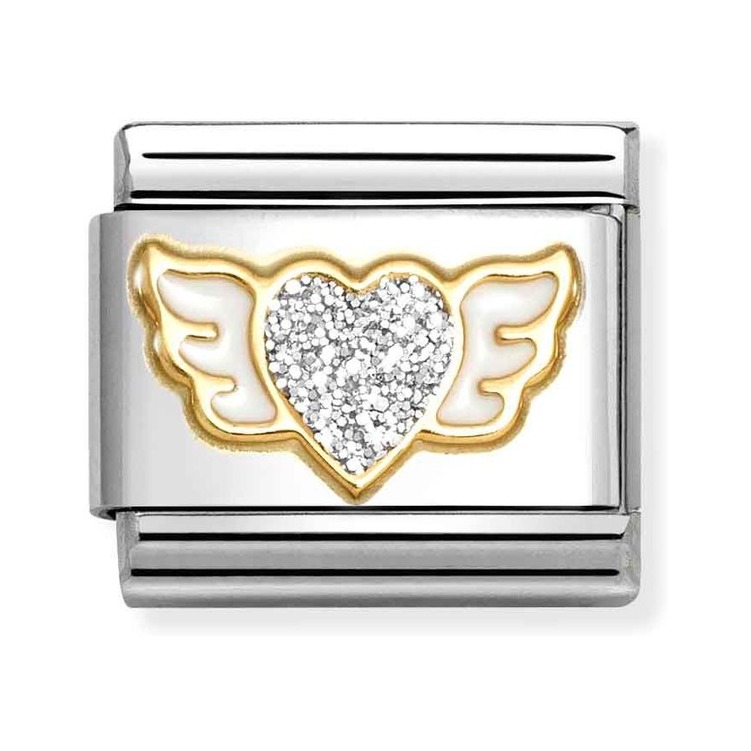 Nomination Composable Classic Charm Herz mit Flügeln - Edelstahl, Gold 750 Gelbgold, Zirkonia