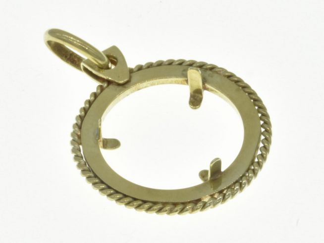 Münzfassung Anhänger aus 585 Gold, passend für Münzen mit einem Durchmesser von max. 14 mm, Hersteller Juwelier Harnisch, mit einer dekorativen Kordel.