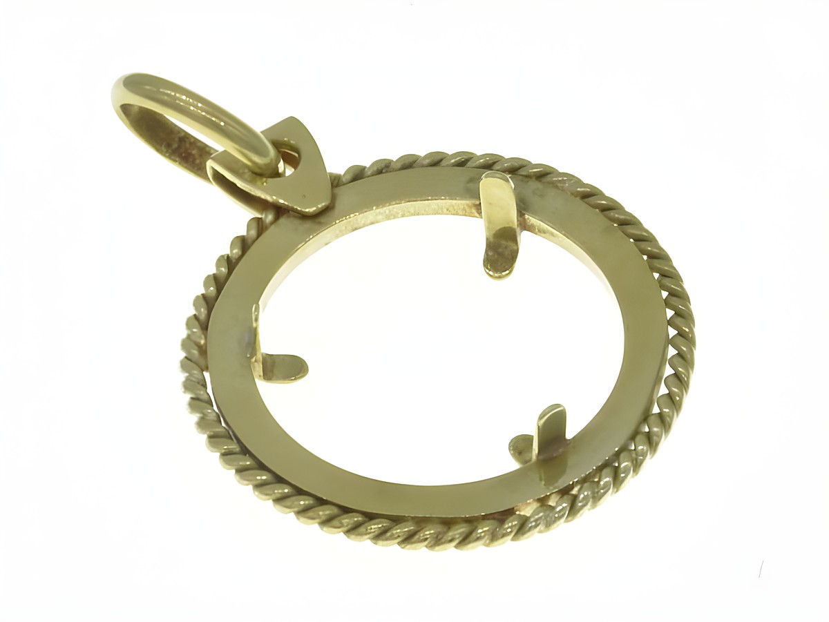 Münzfassung Anhänger aus 585 Gold, passend für Münzen mit einem Durchmesser von max. 14 mm, Hersteller Juwelier Harnisch, mit einer dekorativen Kordel. – Ansicht 3