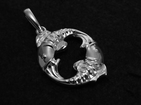 Fisch Sternzeichen Anhänger aus 925 Sterling Silber, poliert, von Juwelier Harnisch, zeigt zwei stilisierte Fische in einer kreisförmigen Anordnung. Ideal für Sternzeichen-Liebhaber.