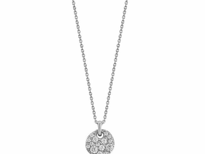 Xenox Sterling Silber Kette XS6092 mit einem eleganten klassischem Kreisanhänger, besetzt mit funkelnden Zirkonia, verstellbare Länge von 40 bis 45 cm.