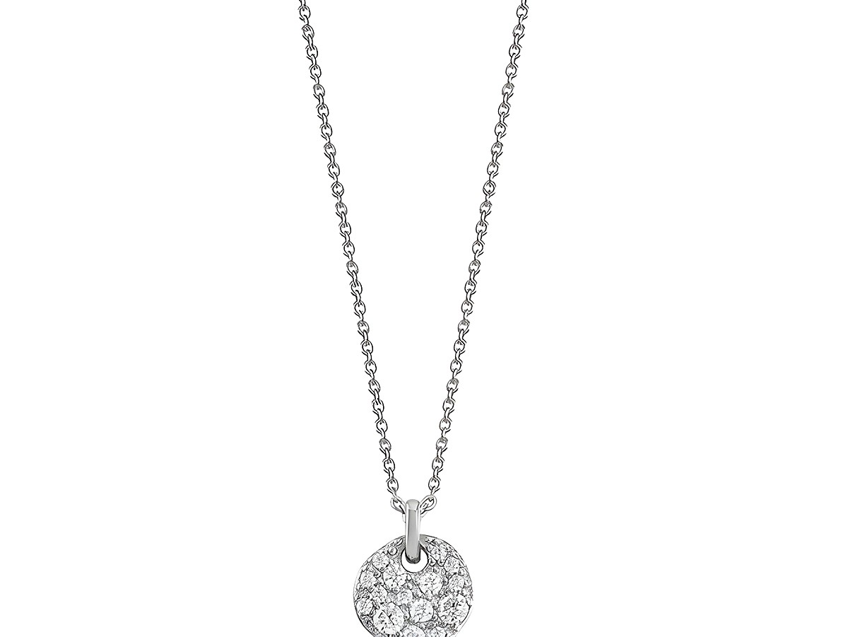 Xenox Sterling Silber Kette XS6092 mit einem eleganten klassischem Kreisanhänger, besetzt mit funkelnden Zirkonia, verstellbare Länge von 40 bis 45 cm.