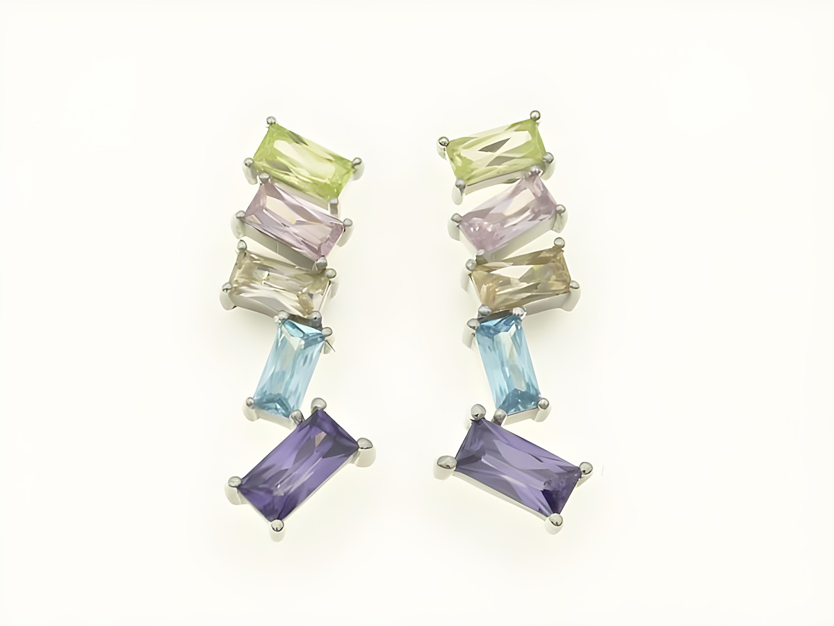 STEIN Ohrstecker aus rhodiniertem Sterling Silber mit Zirkonia und Blautopas in verschiedenen Farben, gestaltet vom Juwelier Harnisch, perfekt für eleganten Schmuck.