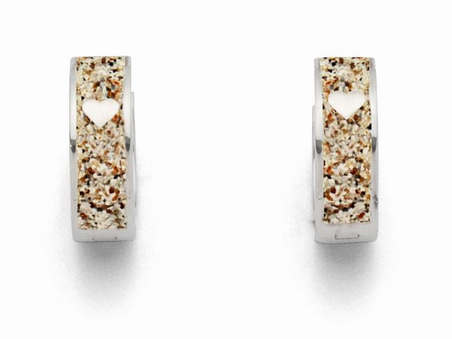 DUR Schmuck O5037 - Sterling Silber Ohrringe mit Sandcreole in Strandsandfarbe und weißen Herzdetails, elegant und modern, ideal für jeden Anlass.