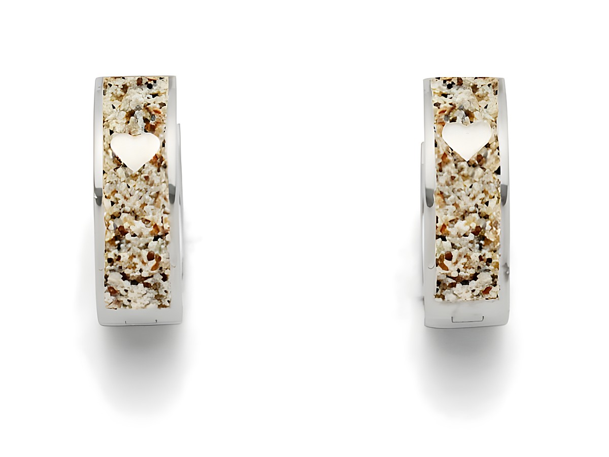 DUR Schmuck O5037 - Sterling Silber Ohrringe mit Sandcreole in Strandsandfarbe und weißen Herzdetails, elegant und modern, ideal für jeden Anlass.