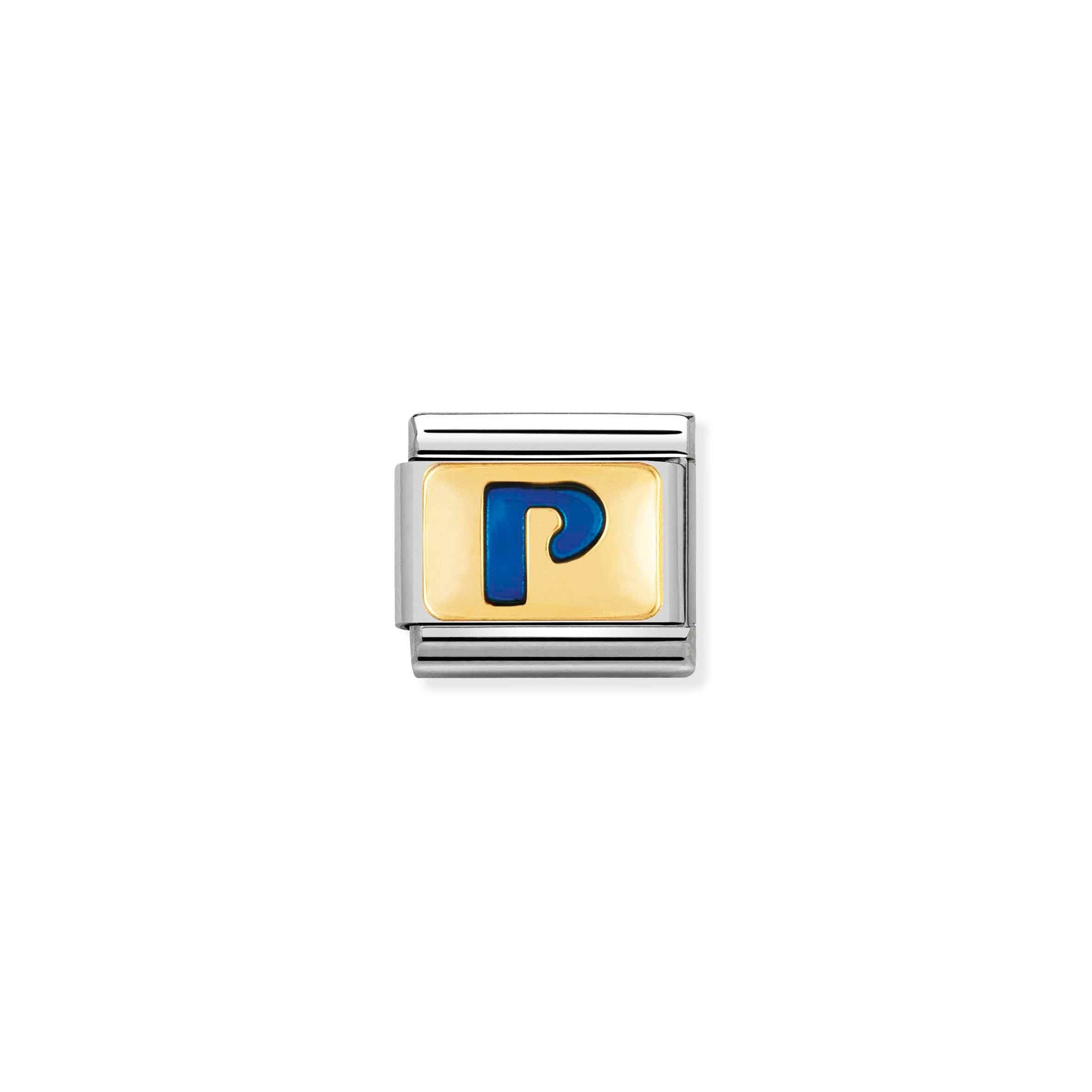 Nomination Composable Classic Charm Buchstabe P blau - Edelstahl, Gold 750 Gelbgold, Emaille