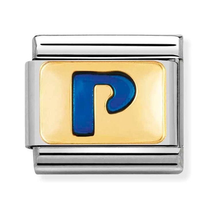 Nomination Composable Classic Charm Buchstabe P blau - Edelstahl, Gold 750 Gelbgold, Emaille