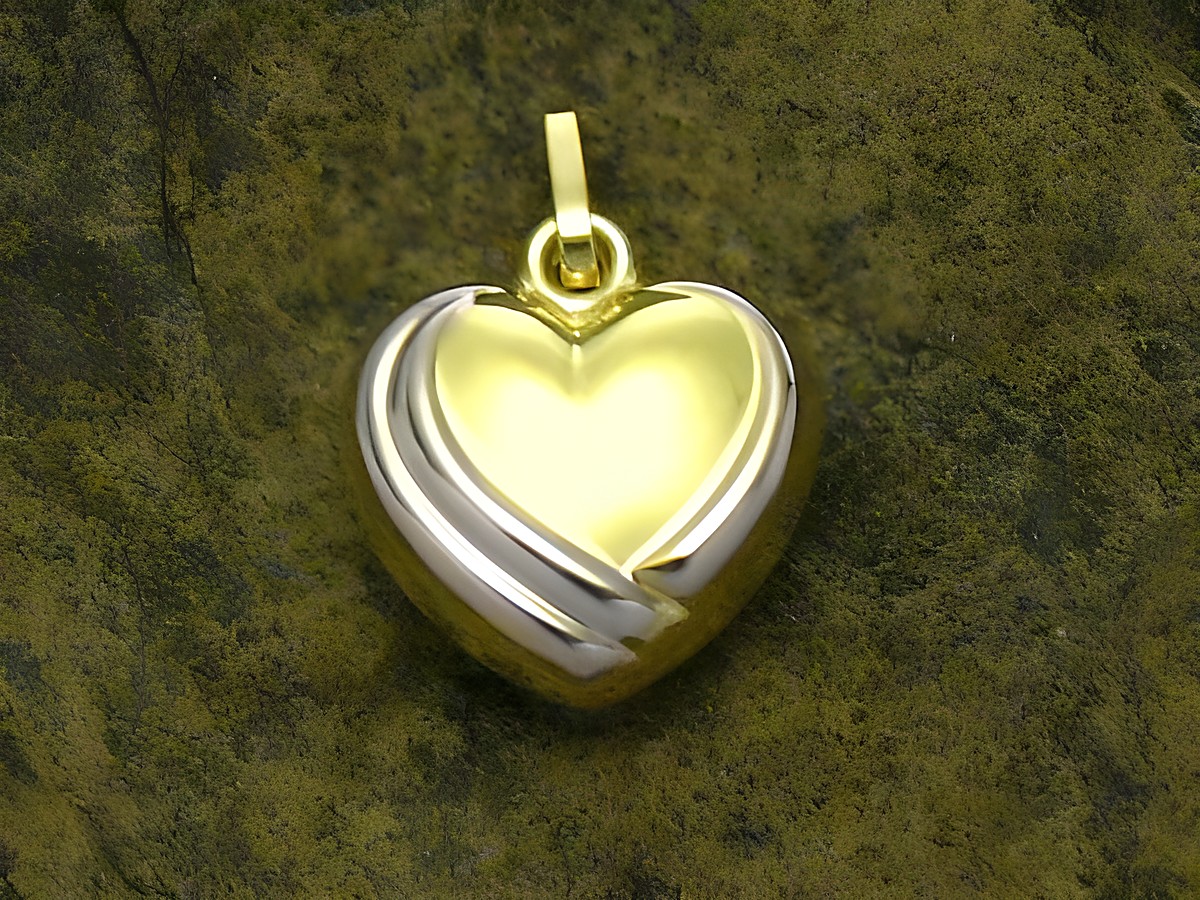 Bicolor Herzanhänger aus Gold mit plastischer Gestaltung, hergestellt von Juwelier Harnisch, ideal als liebevolles Schmuckstück.