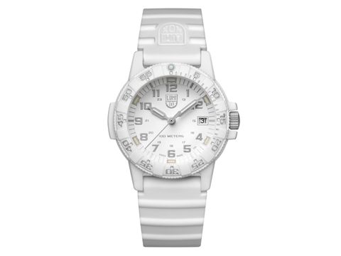 Luminox LEATHERBACK SEA TURTLE 0300 SERIES XS.0307.WO Unisex Armbanduhr in Weiß mit analogen Ziffern, Datumsanzeige und einem robusten Silikonarmband für sportliche Einsätze.