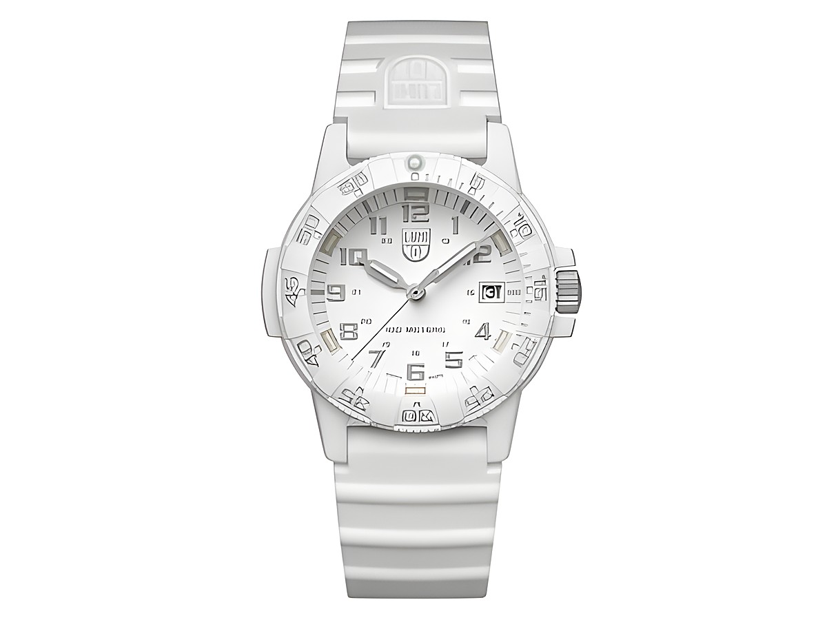 Luminox LEATHERBACK SEA TURTLE 0300 SERIES XS.0307.WO Unisex Armbanduhr in Weiß mit analogen Ziffern, Datumsanzeige und einem robusten Silikonarmband für sportliche Einsätze.