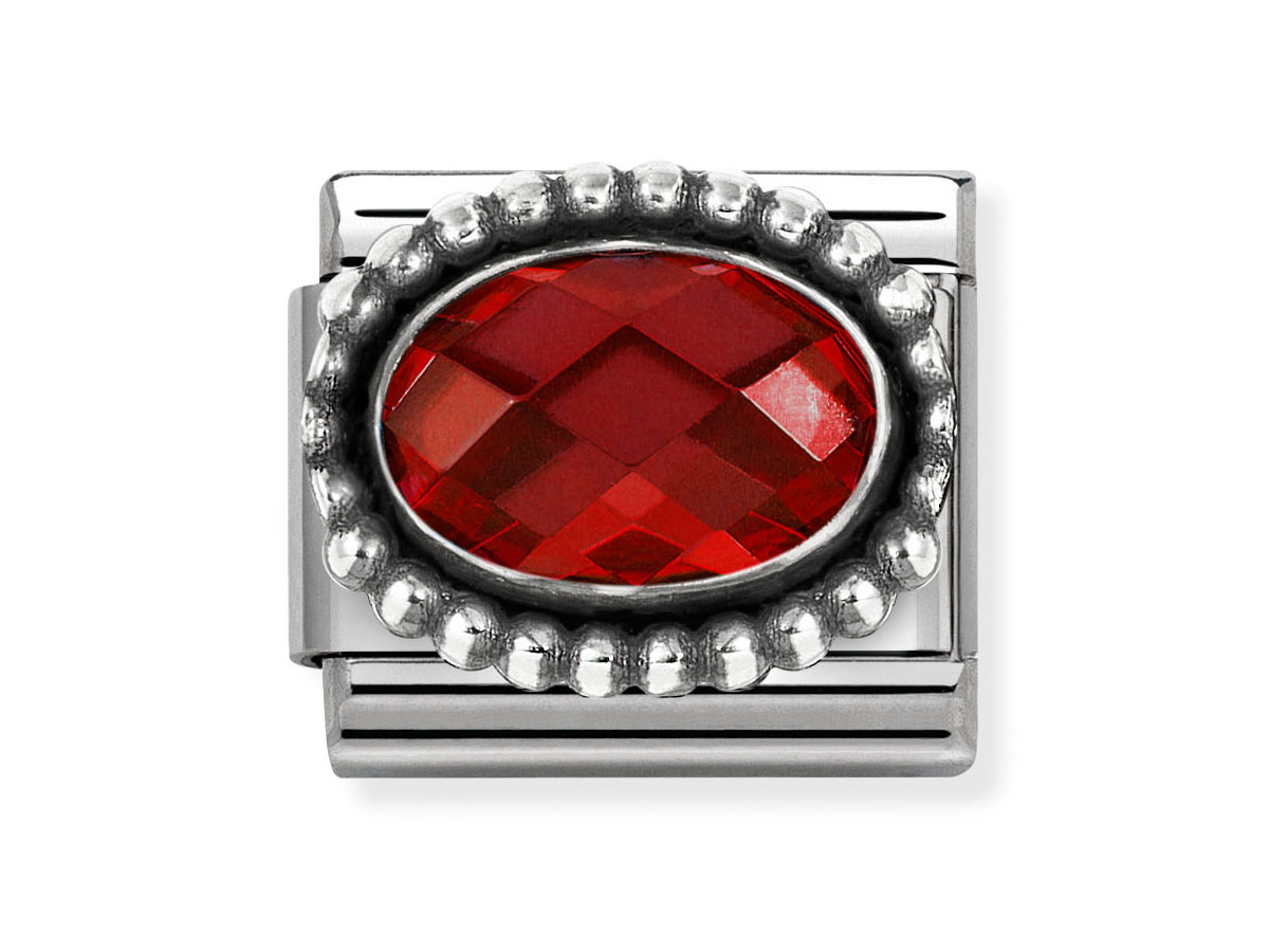Zirkonia-Anhänger von Nomination in ovaler Form, eingefasst in Sterlingsilber mit einer kugelartigen Umrandung, in auffälligem Rot, ideal für stilvolle Accessoires.