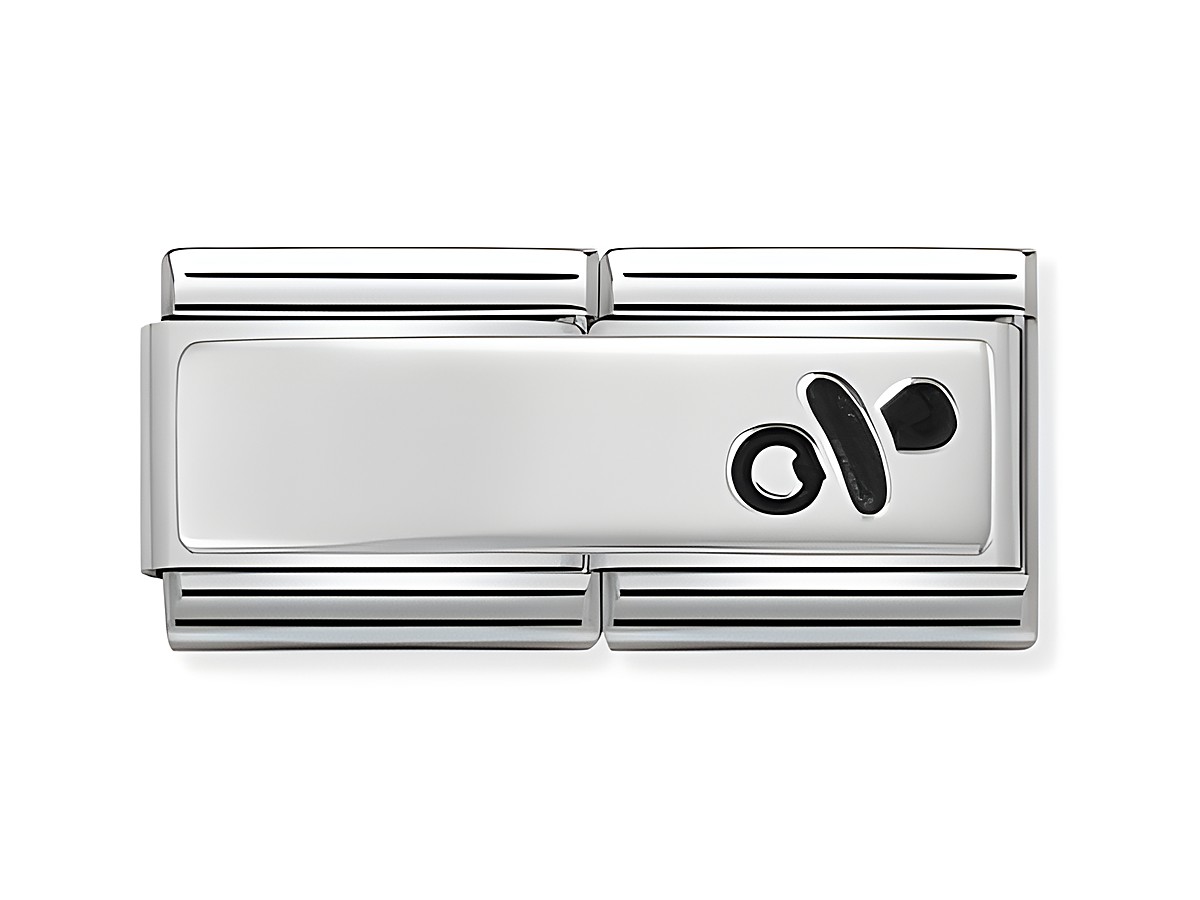 Schnuller im Design Double Classic Silver Shine von Nomination, aus hochwertigem silbernem Material, zeigt eine stilisierte Darstellung eines Schnullers, ideal als charmante Ergänzung.
