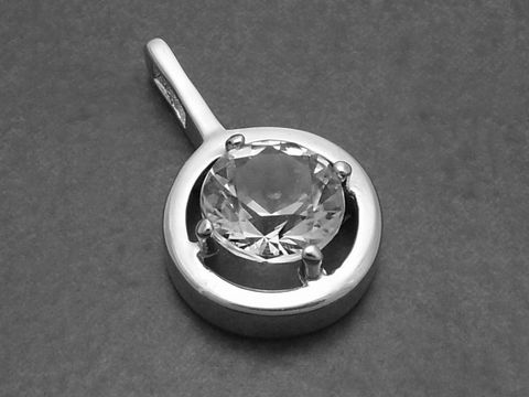 Silber Anhänger rhodiniert 23x14mm mit einem runden Bergkristall, strahlend und elegant, hergestellt von Juwelier Harnisch, ideal für stilvolle Schmuckliebhaber.