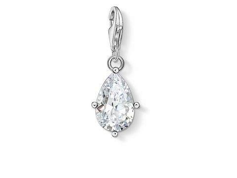 Silber Charm-Anhänger von Thomas Sabo, Modell 1848-051-14 mit einem funkelnden, tropfenförmigen Stein, ideal für modische Akzente und eleganten Schmuck.