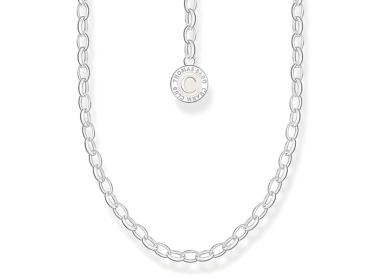 Kette von Thomas Sabo aus Silber mit großen Gliedern und einem runden Anhänger mit Logo, Charm Kette, 45 cm lang, geeignet für individuelle Gestaltung mit Charms.