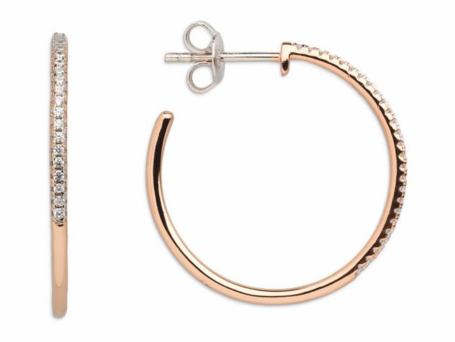 Xenox Sterling Silber Ohrringe XS3525R in Roségold vergoldet, elegante Creolen mit funkelnden Ziersteinen, idealer Ohrschmuck für jeden Anlass.