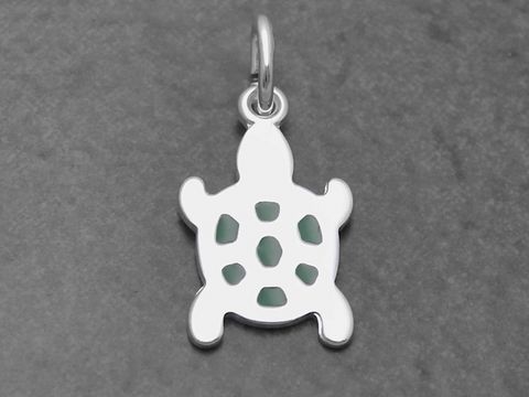 Grüner Schildkröte Anhänger aus Sterling Silber mit lackiertem grünem Muster, ideal für Kinder, Hersteller Juwelier Harnisch.