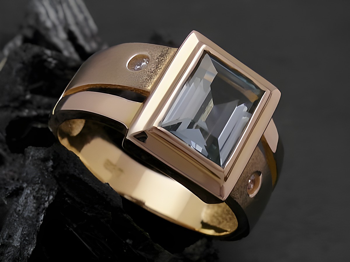 Gold Ring - königlich - Gold 585 - synth. Erinit blau + Zirkonia - Gr. 54, Hersteller: Juwelier Harnisch, bis Gr. 54/17,5.
