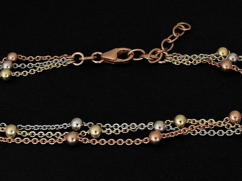Fußkettchen Rundanker in Silber tricolor mit einer Länge von 23 bis 26 cm, ausgestattet mit einem Karabiner von Juwelier Harnisch, zeitloses klassisches Design.