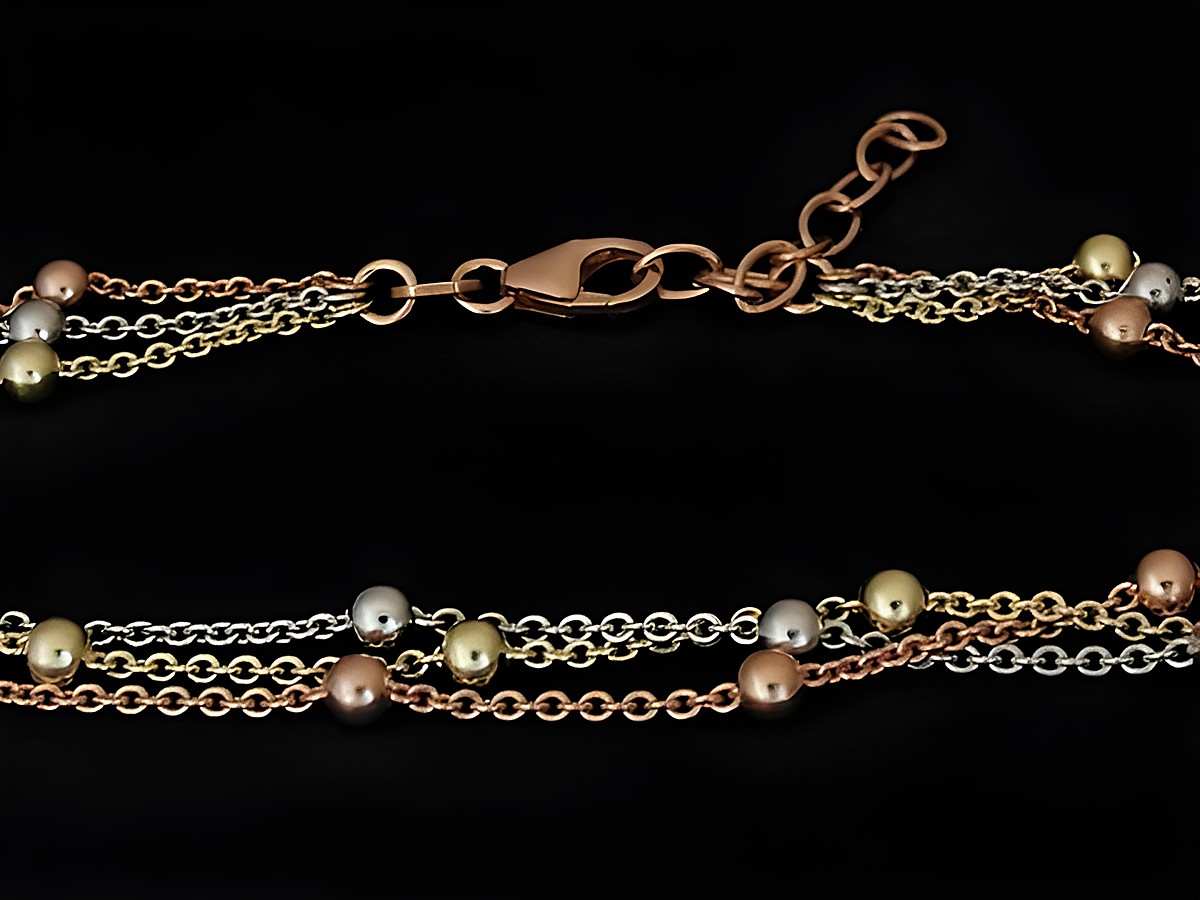 Fußkettchen Rundanker in Silber tricolor mit einer Länge von 23 bis 26 cm, ausgestattet mit einem Karabiner von Juwelier Harnisch, zeitloses klassisches Design. – Ansicht 2