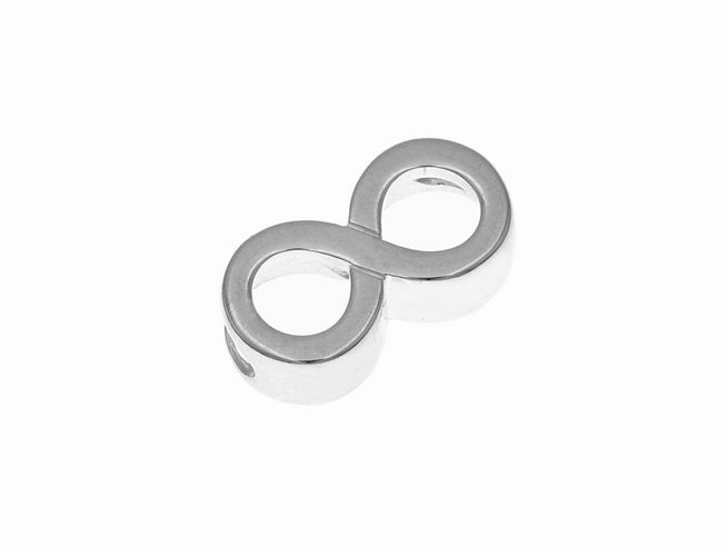 Anhänger aus rhodiniertem Sterling Silber im Design der Unendlichkeit, polierte Oberfläche, symbolisiert Ewigkeit und Zusammengehörigkeit, ideal für individuellen Schmuck.