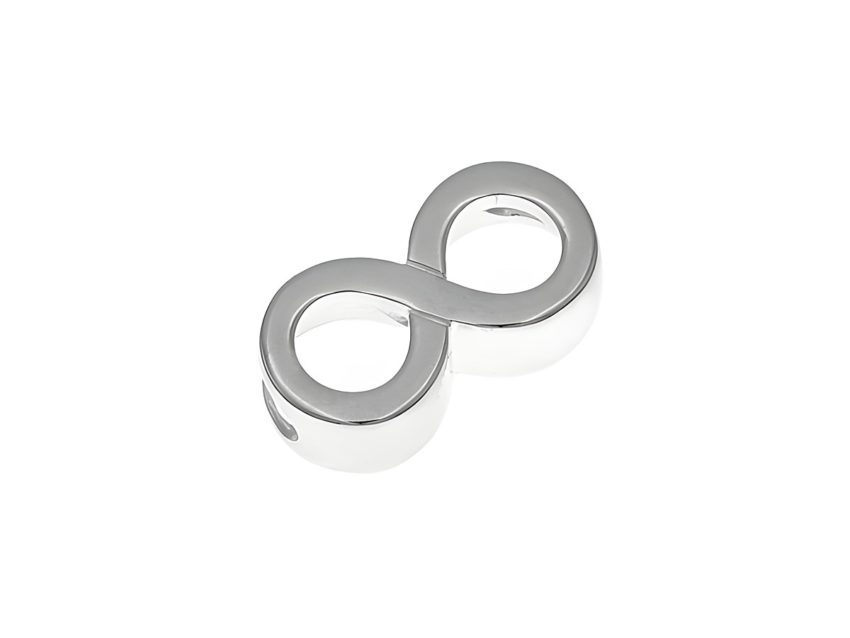Anhänger aus rhodiniertem Sterling Silber im Design der Unendlichkeit, polierte Oberfläche, symbolisiert Ewigkeit und Zusammengehörigkeit, ideal für individuellen Schmuck.