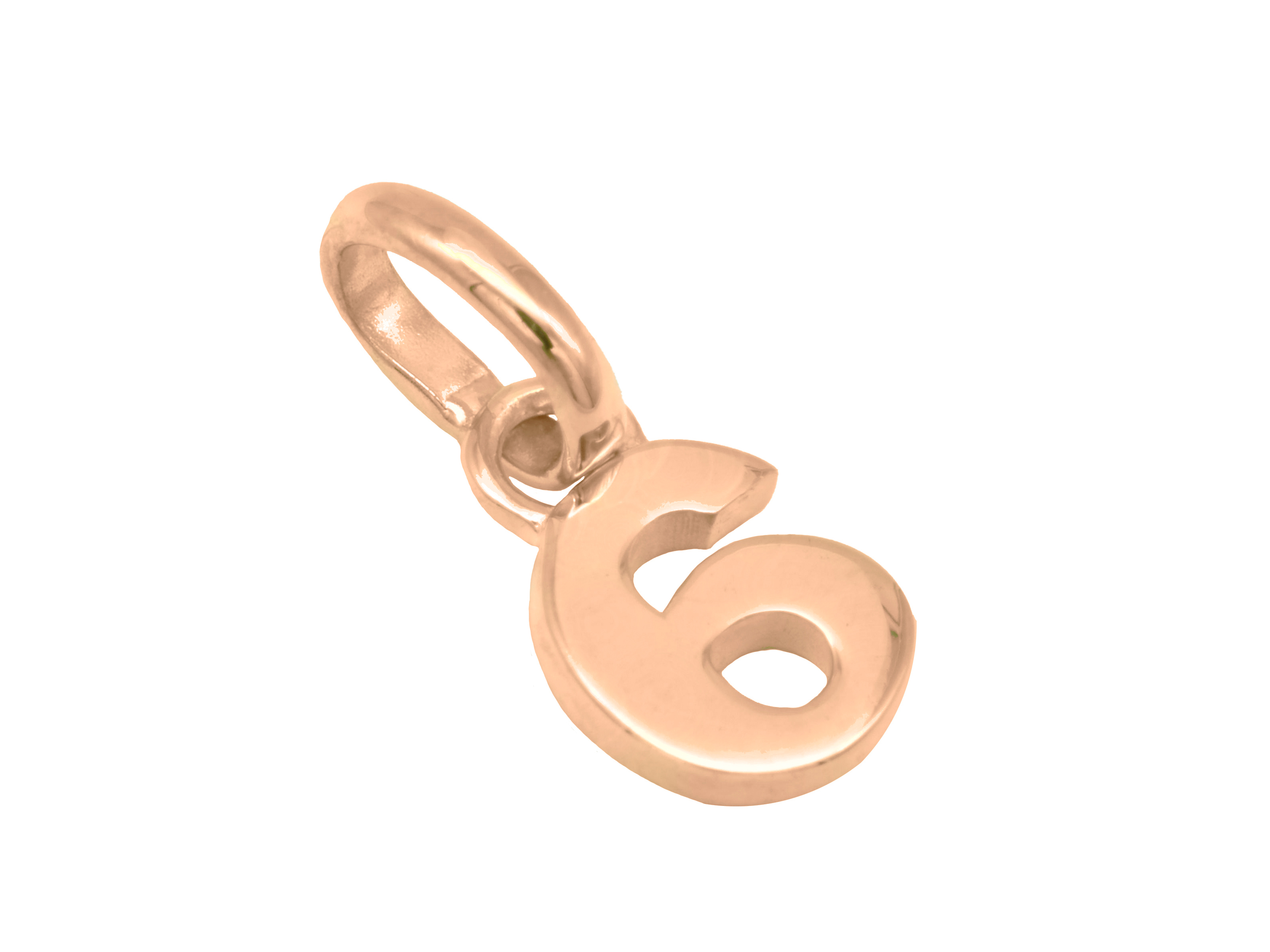 Silber Anhänger Zahl 6 aus Sterling Silber, roségold vergoldet und poliert, symbolisiert die Glückszahl, idealer Schmuck von Juwelier Harnisch.