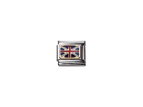 NOMINATION Classic FLAGGE GROSSBRITANNIEN zeigt eine stilisierte Darstellung der britischen Flagge auf einem silbernen Charm-Anhänger, ideal für Armbänder und individuelle Schmuckgestaltung.