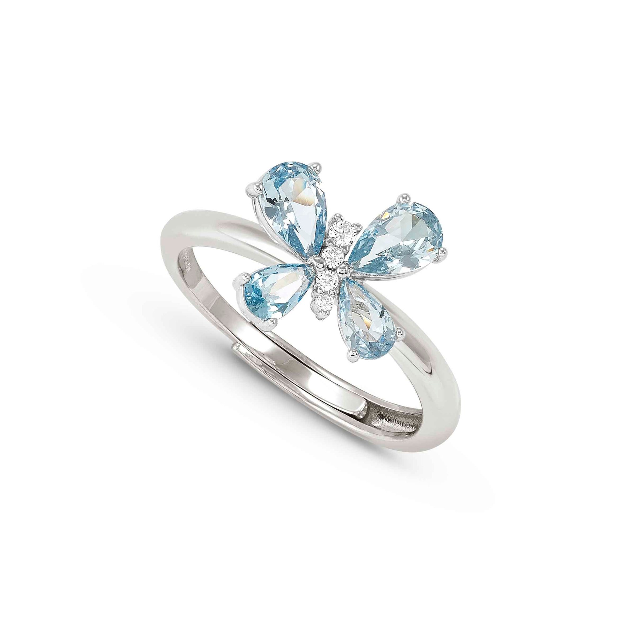 Nomination SHINE ME UP Ring aus Sterling Silber - Zirkonia - Schmetterling - Weiß - Hellblau - Gr. 51-59 verstellbar – hellblaue Steine – Ansicht 2