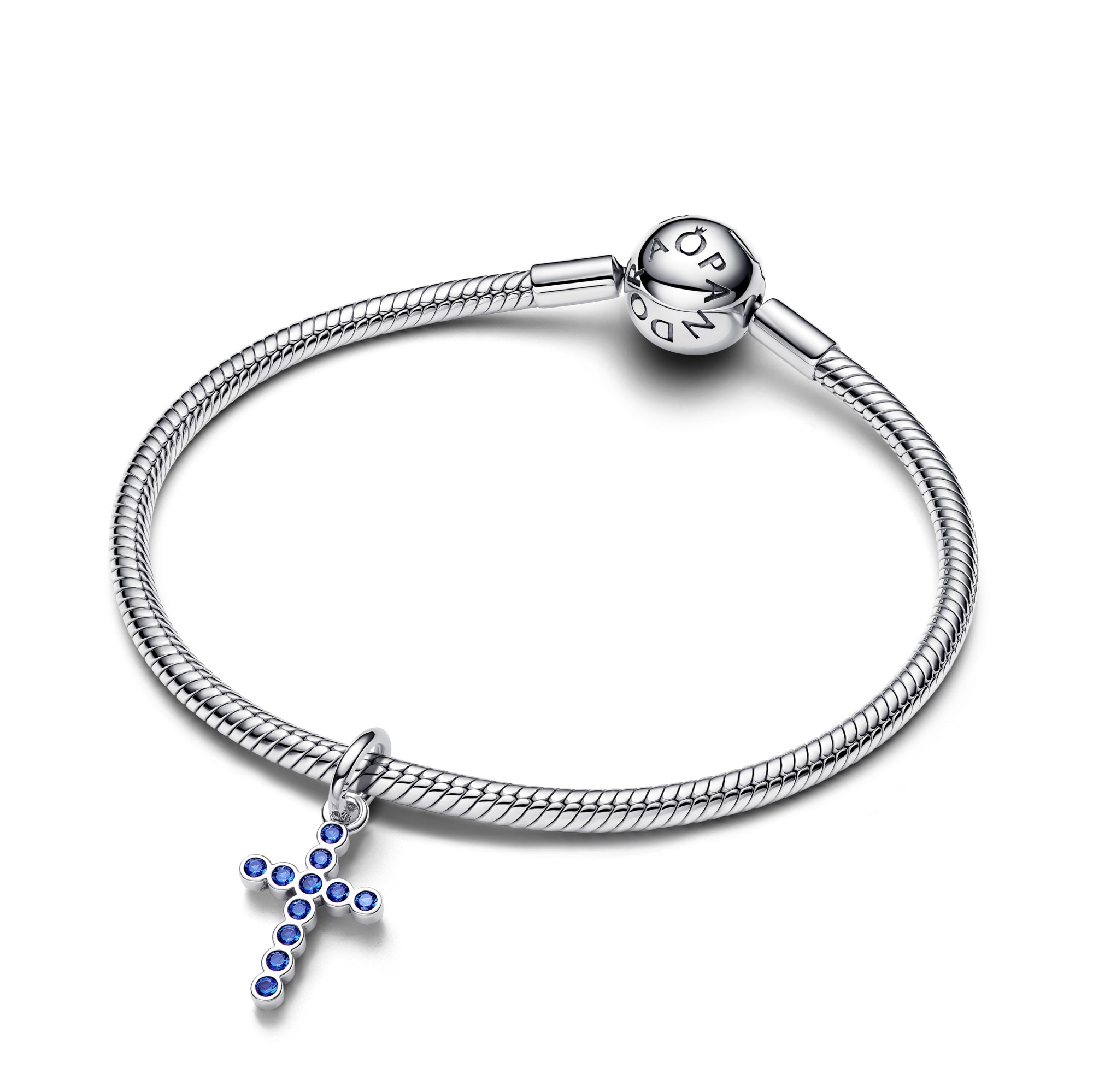 Pandora Kreuz Charm-Anhänger - Sterling Silber - Kristall Blau – Ansicht 2