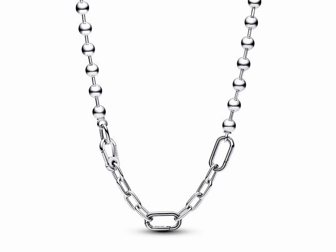 392799000-0 Halskette von Pandora ME 392799C00-45 aus Sterling Silber mit alternierenden Kugel- und Gliederketten-Elementen in einer Länge von 45 cm, ideal für modische Akzente.
