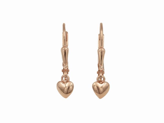 Ohrringe Ohrhänger Herzchen aus Sterling Silber, roségold vergoldet, ideal für Kinder, gefertigt von Juwelier Harnisch, filigranes Design mit herzgesteckten Anhängern.