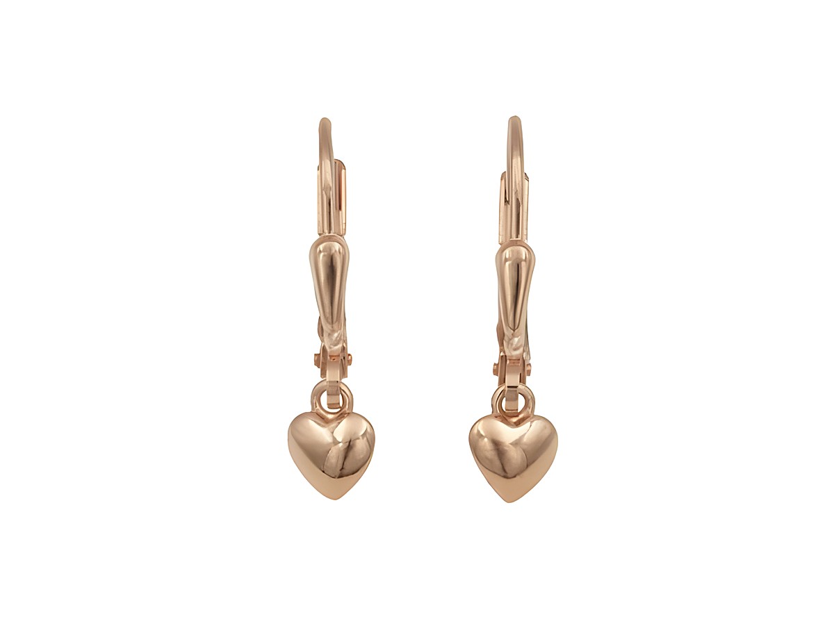 Ohrringe Ohrhänger Herzchen aus Sterling Silber, roségold vergoldet, ideal für Kinder, gefertigt von Juwelier Harnisch, filigranes Design mit herzgesteckten Anhängern.