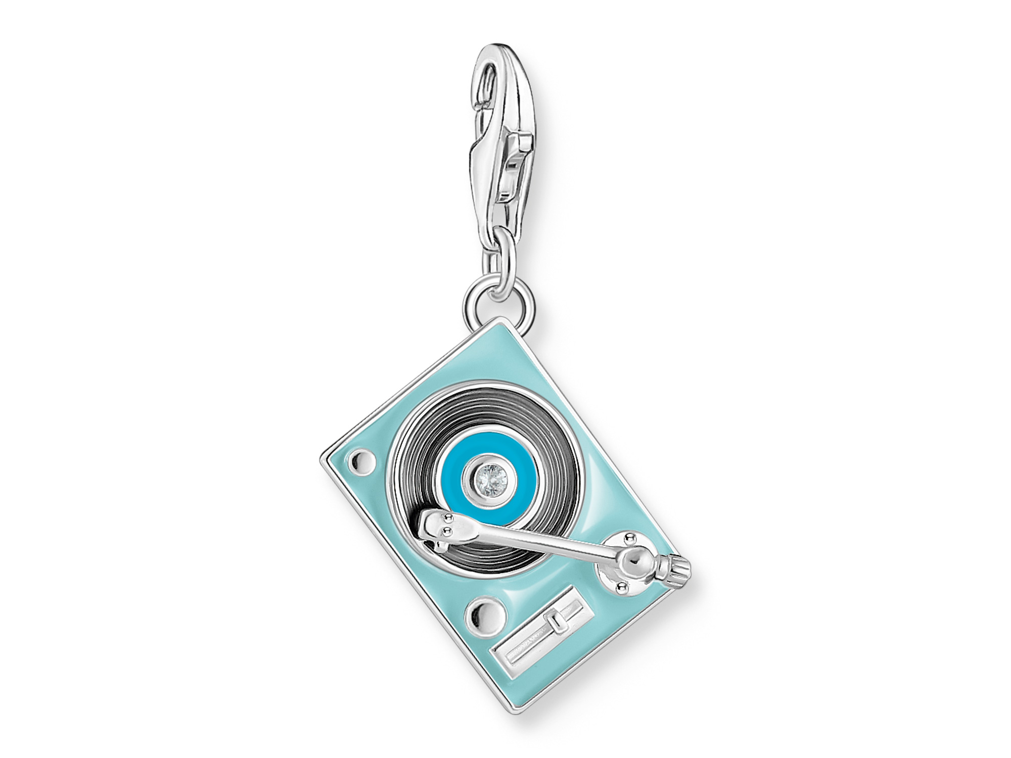 Charm-Anhänger in Form eines bunten Plattenspielers von Thomas Sabo, mit feinen Detailarbeiten und einem auffälligen design. Ideal für charmante Schmuckliebhaber und Musikenthusiasten.