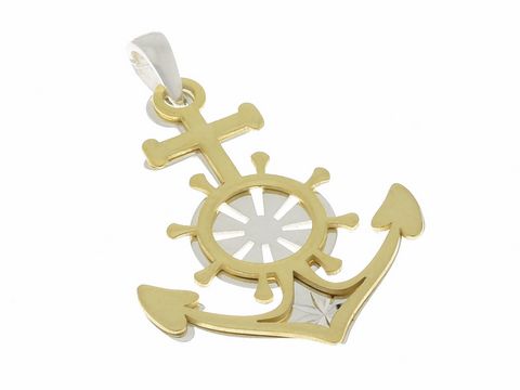 Silberner Anhänger in Form eines Ankers mit Steuerrad, teilvergoldet, maritimer Stil, Hersteller Juwelier Harnisch, ideal für Liebhaber von Seefahrt und maritimer Mode.