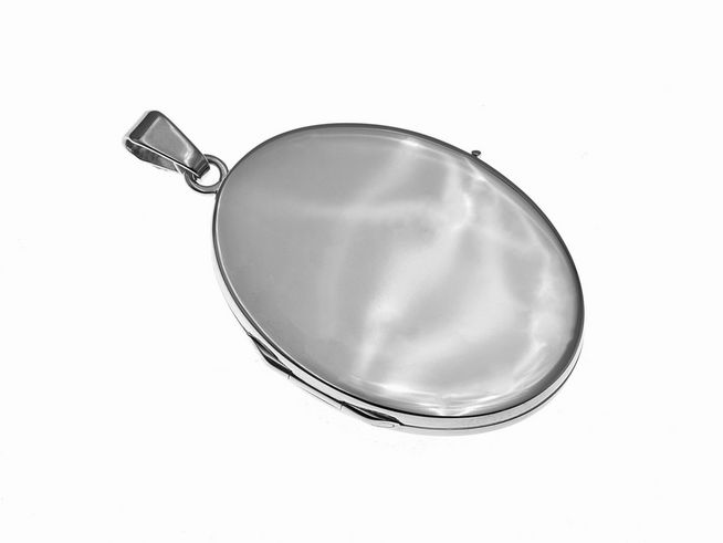 Gold Medaillon - schlichte Eleganz - 35,5 mm - Weißgold 585 - poliert - mattiert, Hersteller: Juwelier Harnisch, ovales Design, ideal für persönliche Erinnerungen oder Geschenke.