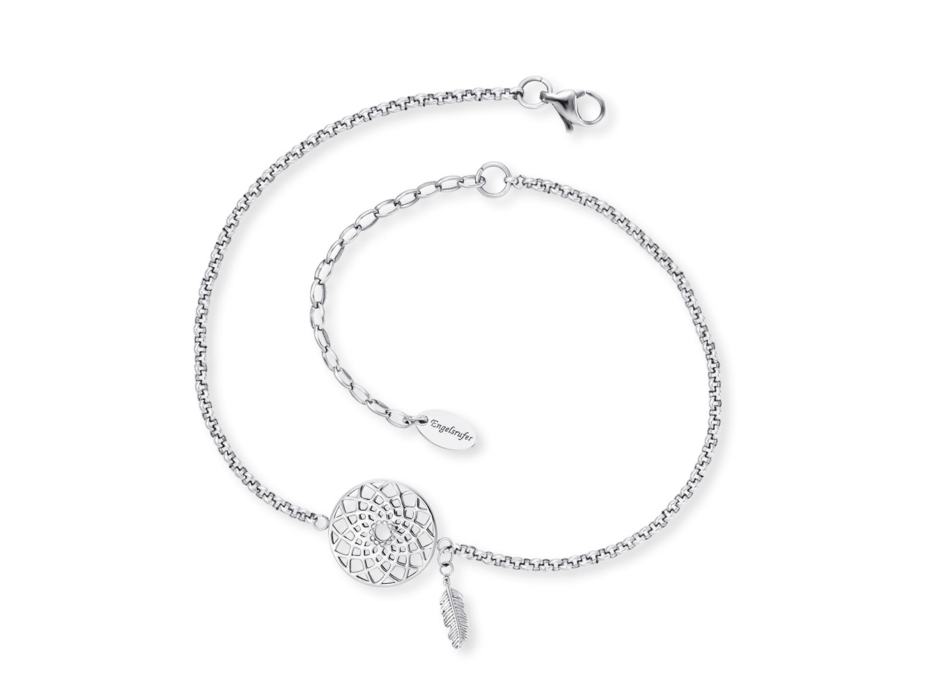 Engelsrufer ERFS-DREAM FUßKETTE Fußkettchen Dream - Edelstahl 22 cm Elegantes Edelstahl Fußkettchen von Engelsrufer mit einem Durchmesser von 22 cm, verziert mit einem Dreamcatcher und einer Federn-Anhänger, ideal für stilvolle Akzente.