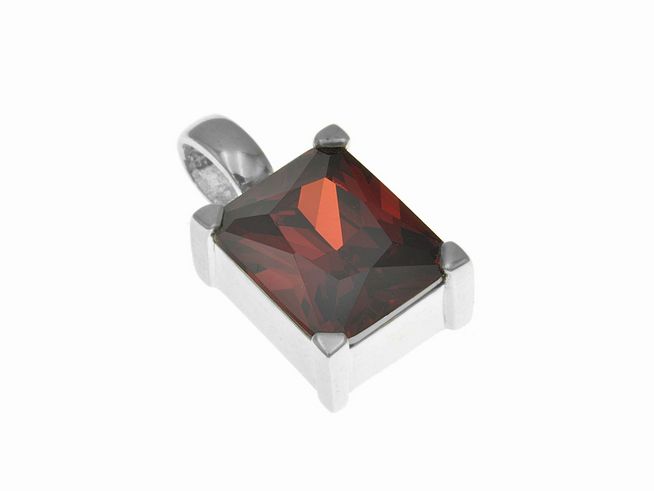 Anhänger Rechteck aus Sterling Silber mit poliertem Finish und Zirkonia in mystischen Rottönen, Hersteller Juwelier Harnisch. Ideal als stilvolles Schmuckstück.