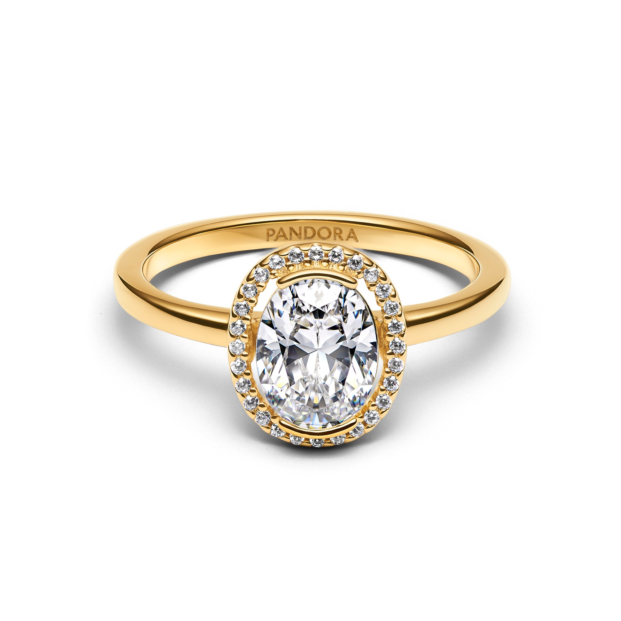 Pandora Ring - Ovaler funkelnder Halo-Ring - Gelbgold Vergoldung - Zirkonia – Ansicht 2