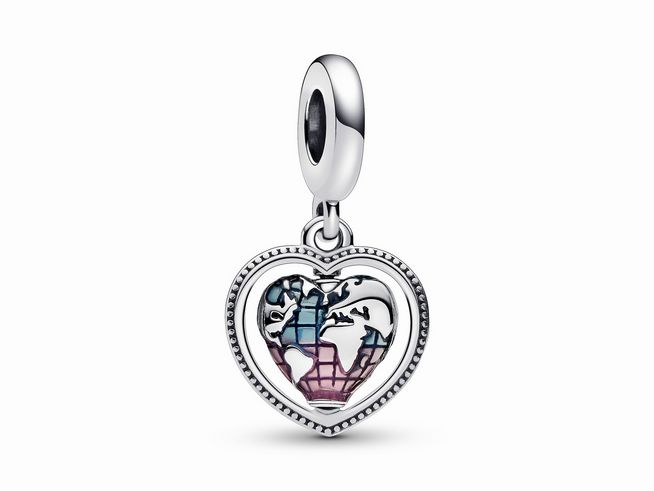 Pandora - Familie drehender Herzglobus Charm-Anhänger - 792240C01 - Sterling Silber