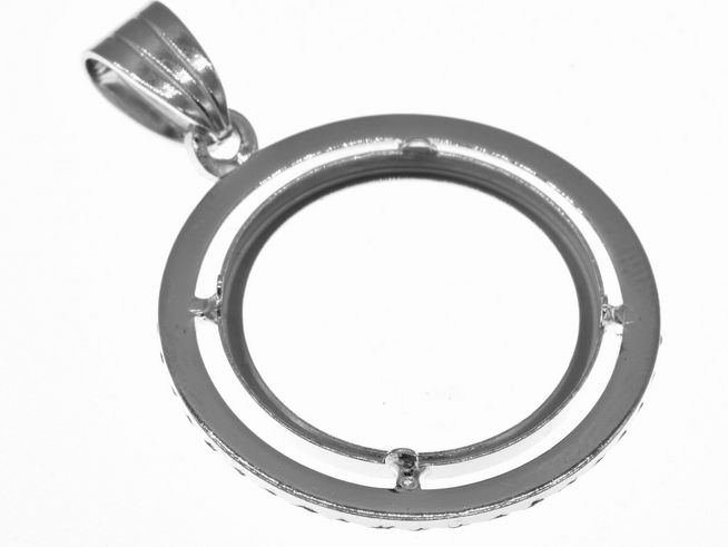 Münzfassung Anhänger aus 925 Sterling Silber rhodiniert, diamantiert, mit einem Durchmesser von maximal 20 mm für Münzen bis 2,5 cm, elegant und hochwertig.