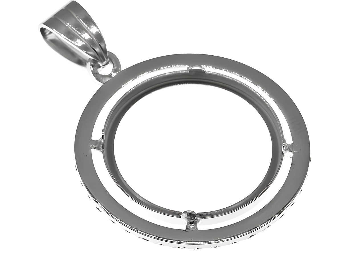 Münzfassung Anhänger aus 925 Sterling Silber rhodiniert, diamantiert, mit einem Durchmesser von maximal 20 mm für Münzen bis 2,5 cm, elegant und hochwertig. – Ansicht 2