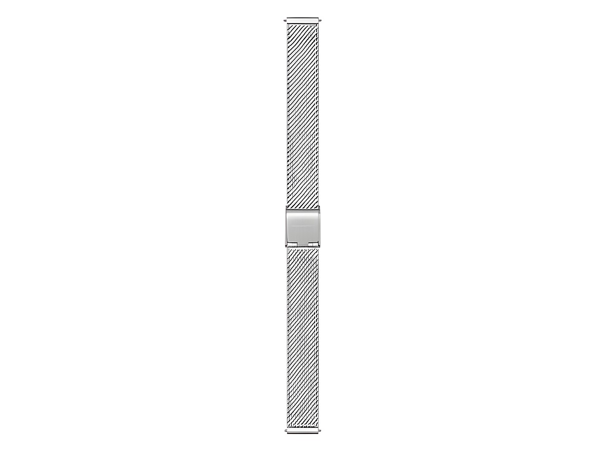 Milanaise Edelstahl Uhrenarmband von Mondaine in silber, 12 mm breit, elegant und feinmaschig, ideal für Uhrenmodelle mit einer klassischen Note, robust und zeitlos im Design.