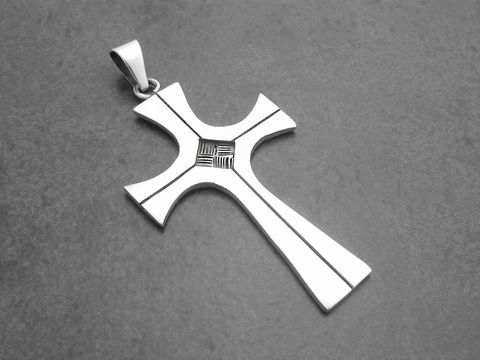 Kreuz Overlaytechnik 925 Sterling Silber Anhänger von Juwelier Harnisch mit dekorativem Muster, elegant verarbeitet und für verschiedenste Anlässe geeignet.