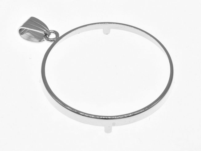 Schlichter Münzfassung Anhänger aus rhodiniertem 925 Sterling Silber, Durchmesser 34 mm, geeignet für Münzen bis 3,5 cm, Hersteller Juwelier Harnisch.